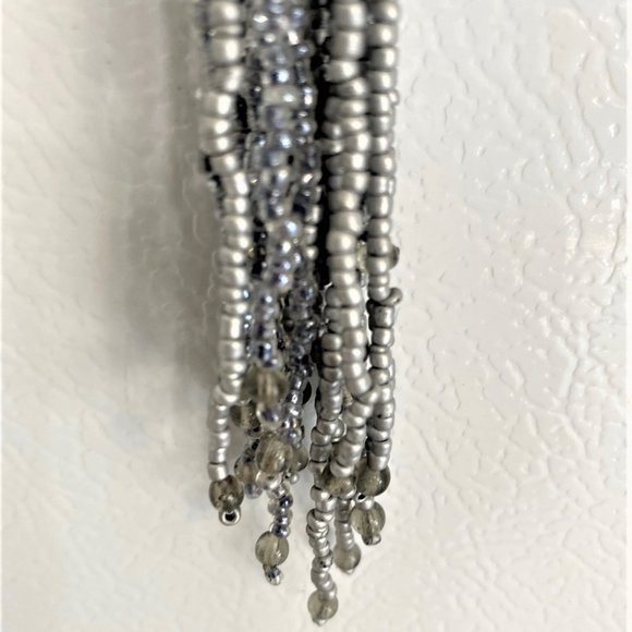 Multi-strand Glass Bead Necklace, Tie to Knot, Shades of Gray, 43" - Picture 2 of 6